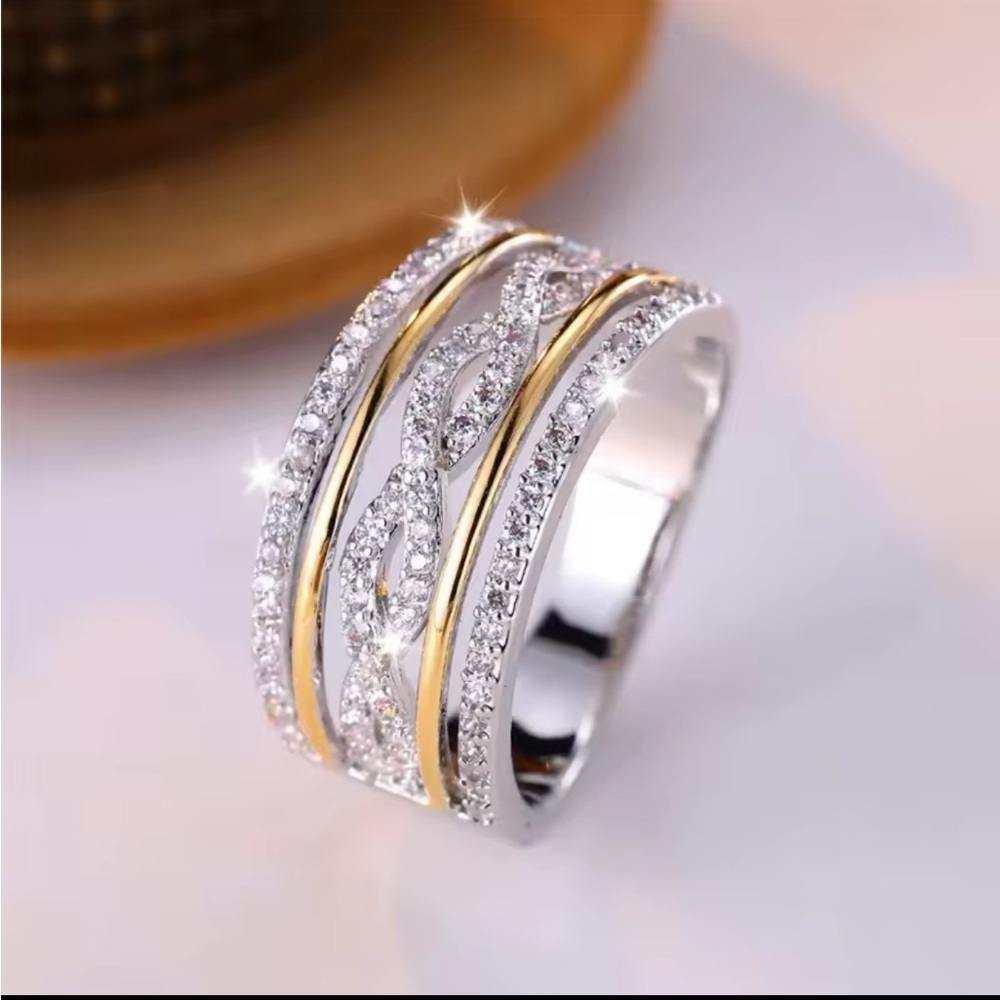 Wedding bridal zircon Dazzling Gold and Silver Women's Ring - Picture 3 of 5